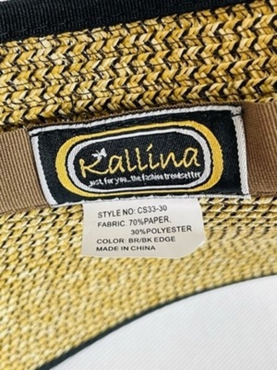 Kallina Straw Visor Sun Hat Wide Brim Packable Tan Black Bow Women\'s OS VG